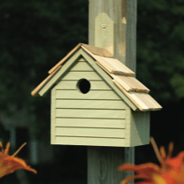 Cape Cod Wren birdhouse with weathered wood finish