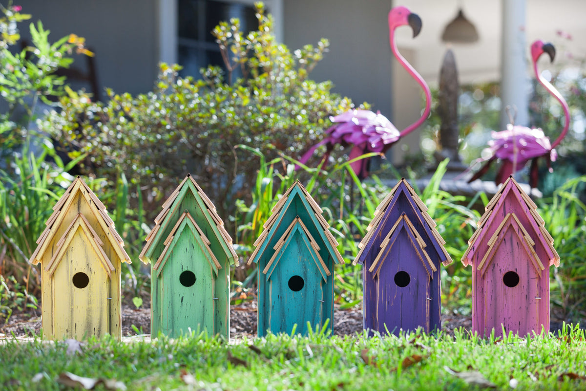 Bluebird Brights birdhouse with colorful painted details