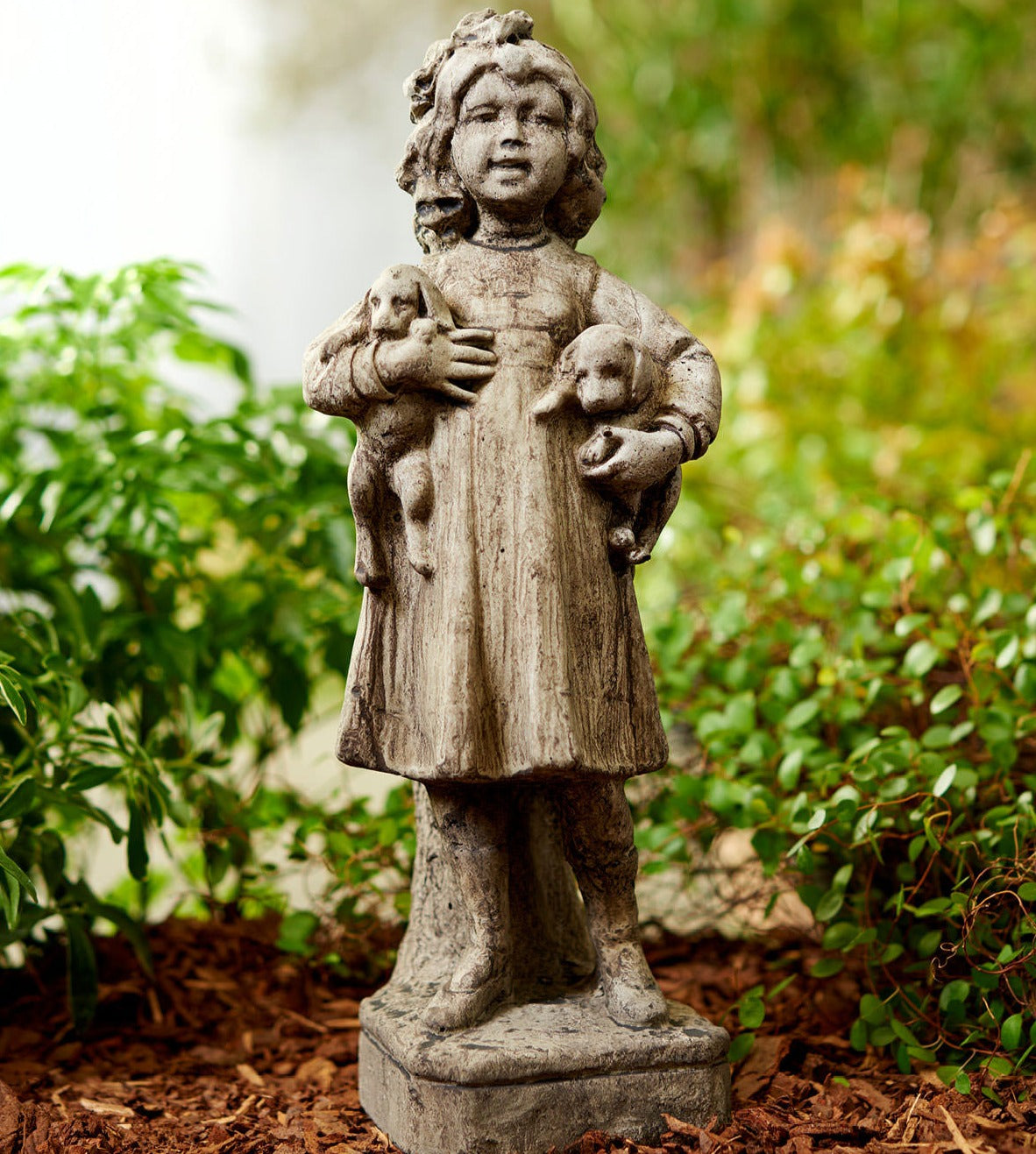 Girl with Puppies unique stone plant in a pot
