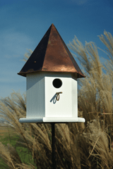 Copper Songbird Deluxe Birdhouse with copper roof and perch