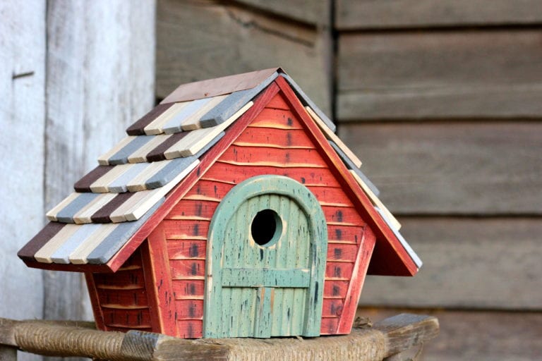 Prairie Home Birdhouse with natural wood finish