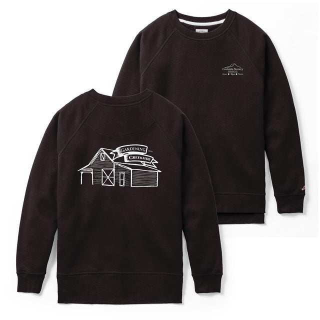 Black Creekside sweatshirt laid flat on a plain background
