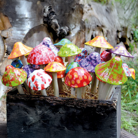 Shroomyz 5-pack of mushroom-shaped garden ornaments