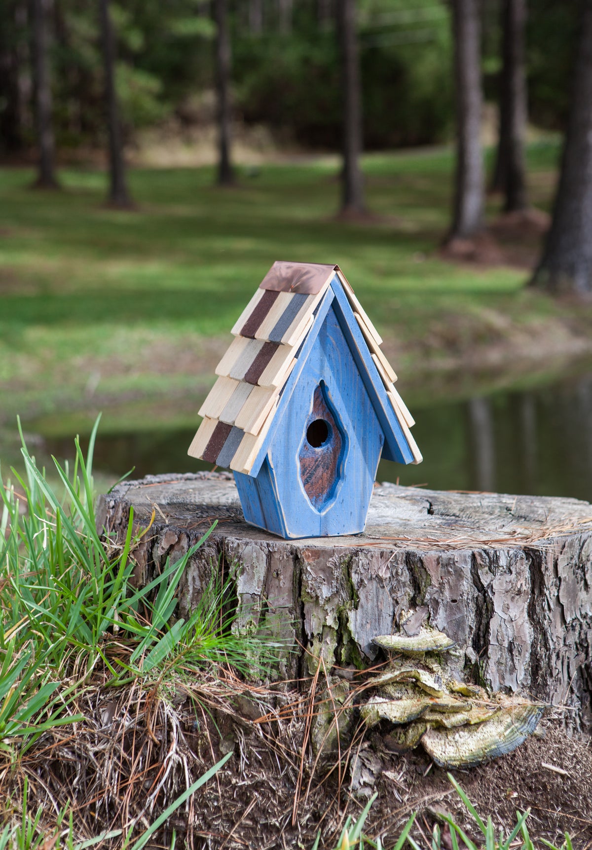 Vintage Wren Birdhouse with weathered wood finish