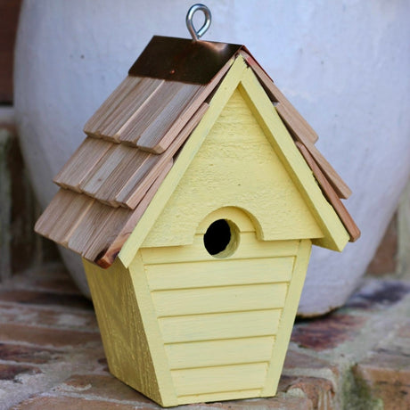 Wren-In-The-Wind birdhouse with natural wood finish