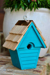 Wren-In-The-Wind birdhouse with natural wood finish