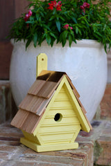 Chick birdhouse with plant-themed design and hanging loop