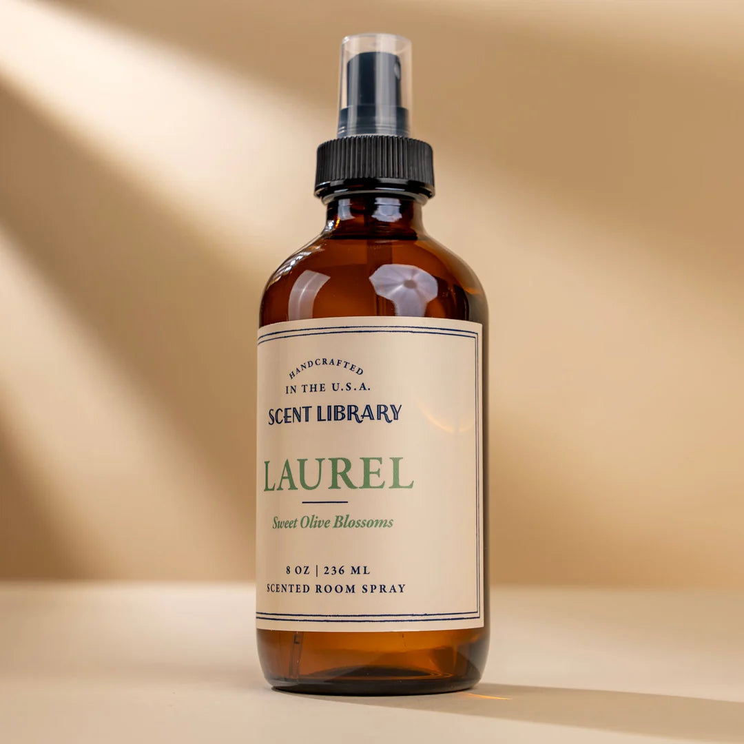 Laurel room spray bottle on a plain background