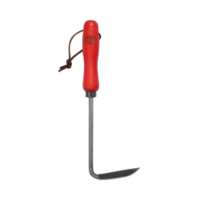 Hand weeder with wooden handle and red metal head