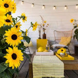 Sunfinity yellow sunflower with dark center in a pot