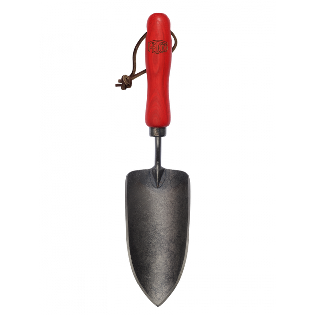 Felco 401 gardening trowel with red handle and metal blade