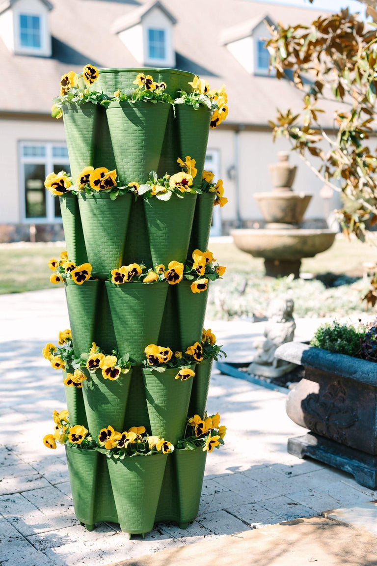 5 Tier GreenStalk Garden Original Vertical Planter - Basket Weave Text   Creekside Nursery, Inc