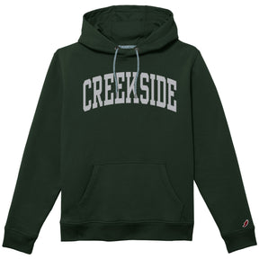 Creekside hoodie laid flat with hood and front pocket