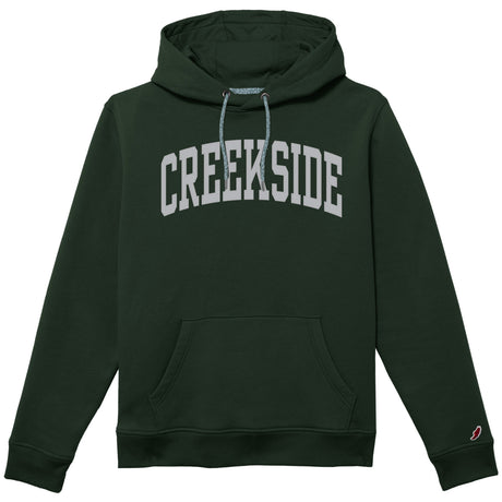 Creekside hoodie laid flat with hood and front pocket