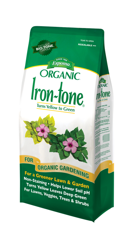 Espoma Iron-tone fertilizer bag on a white background