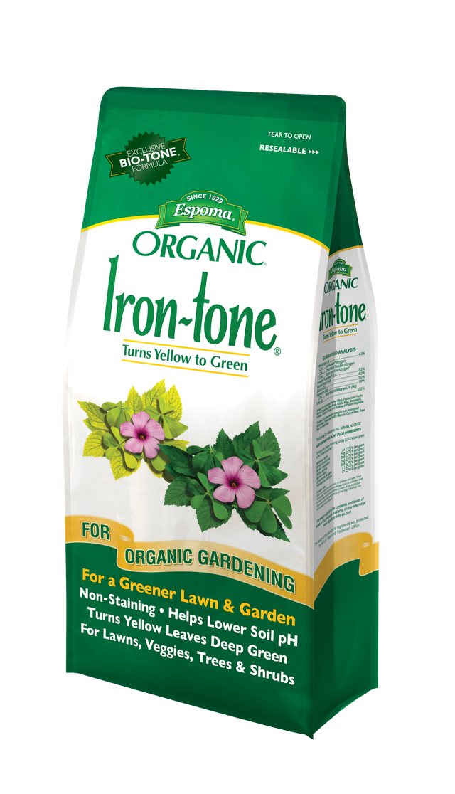 Espoma Iron-tone fertilizer bag on a white background