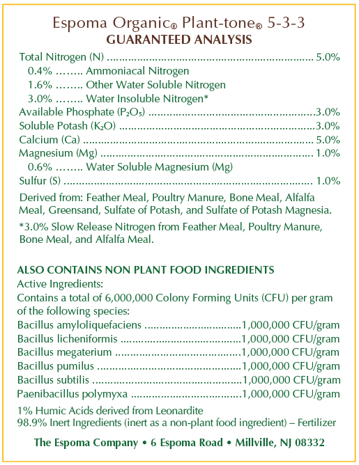 Espoma Plant-tone fertilizer in a bag