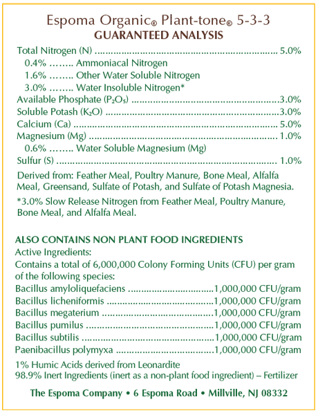 Espoma Plant-tone fertilizer in a bag