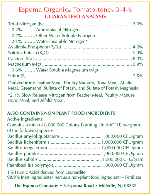 Espoma Tomato-tone plant food in a bag