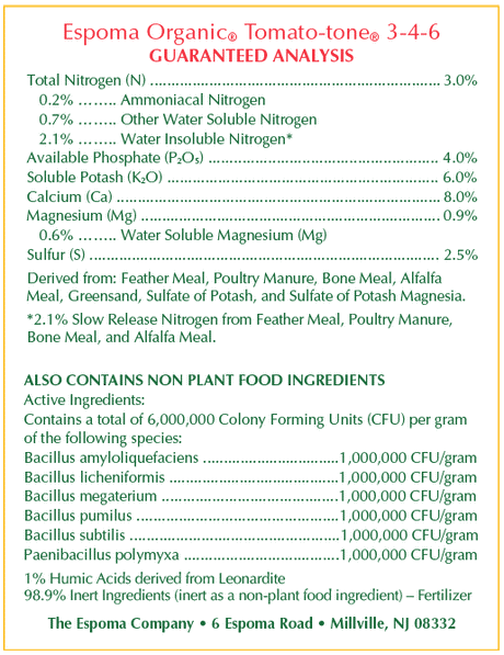 Espoma Tomato-tone plant food in a bag