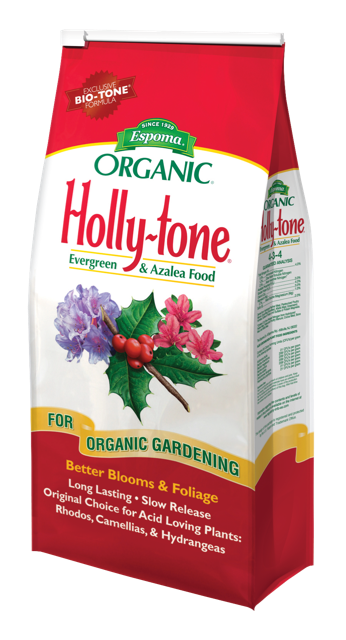 Espoma Holly-tone plant food in a white bag
